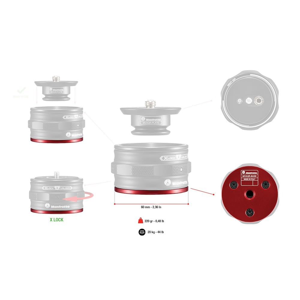 Manfrotto Move Base de Sistema de Liberación Rápida, Accesorios para Trípode, Estabilizador, Controles de Movimiento, Equipo de Fotografía y Videografía para Cámas CSC