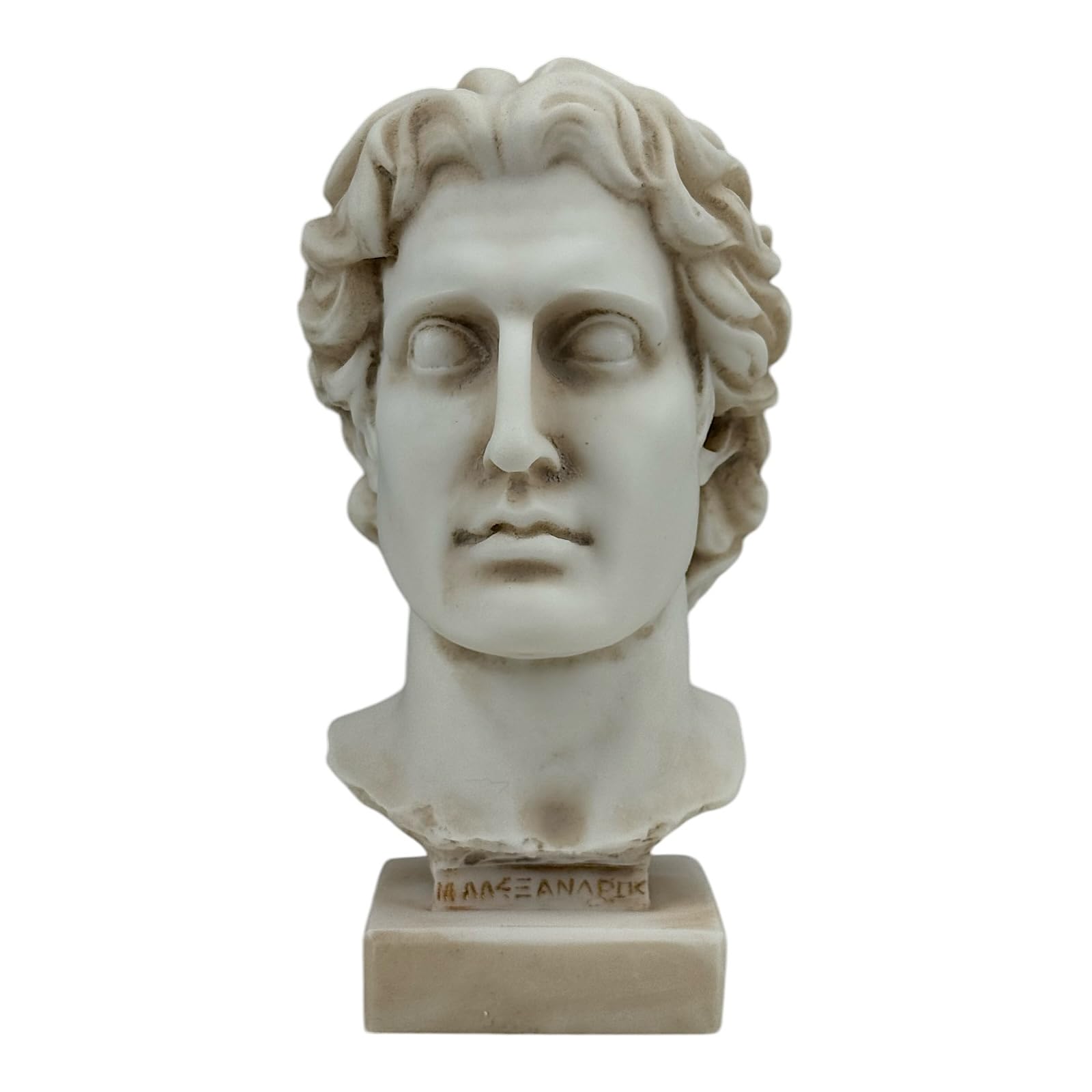 Busto de Alejandro Magno Rey Macedonio estatua griega de resina con pátina gris para estantería