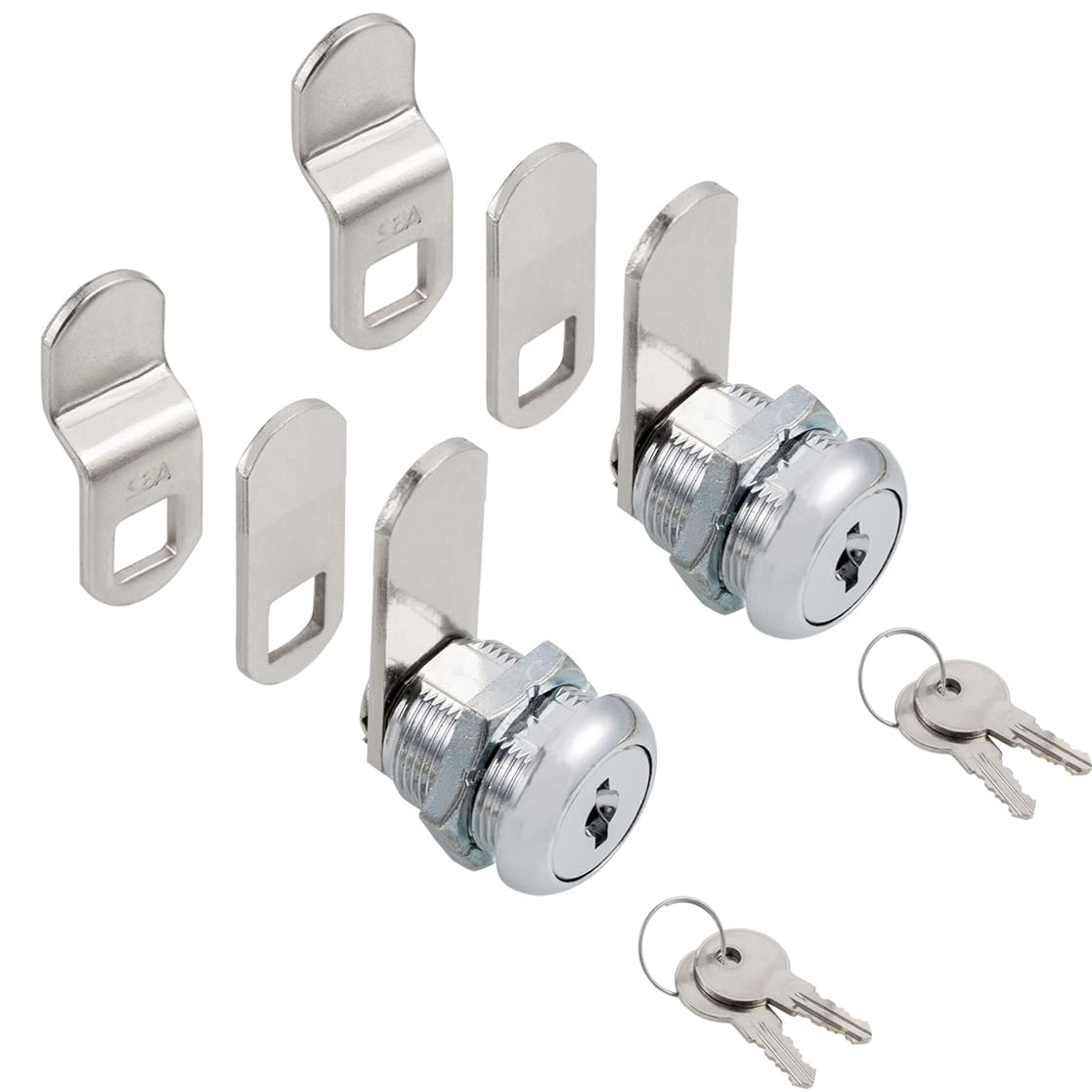 Cabinet Cam Locks Keyed Alike, 5/8” Cylinder Cam Locks for Tool Box RV Compartment Mailbox Vending Machine Drawer File Cabinet, Fits 3/8” Max Panel Thickness, Chrome Finish with 3 Cams and 2 Keys