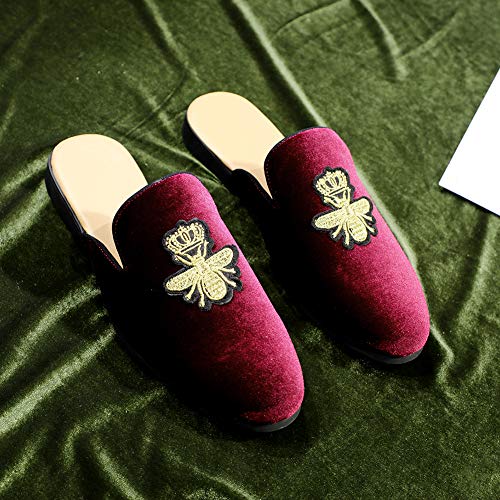 Image of FLQL Mens Shoes Luxury Velvet Gold Buckle Slip-on Penny Loafers Casual Smoking Slippers Indoor Outdoor Sandals Black Size 7-13