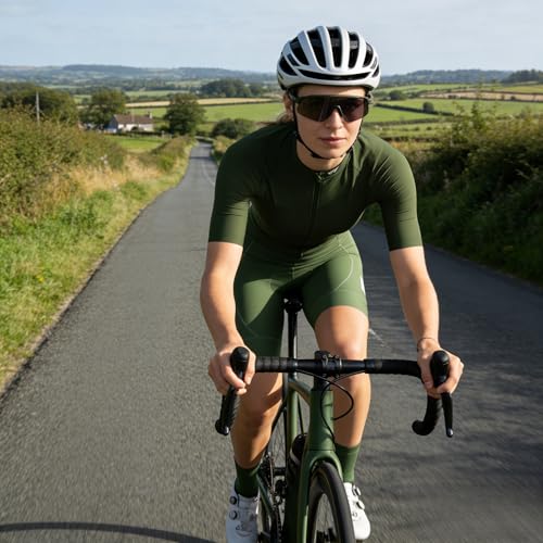 Lo.gas Radtrikot Damen Kurzarm,Fahrradtrikot Rennrad Trikot Atmungsaktiv Frauen Fahrrad Shirt Sommer Fahrradjacke Radfahren Top Mit 3 Taschen S Olivgrün