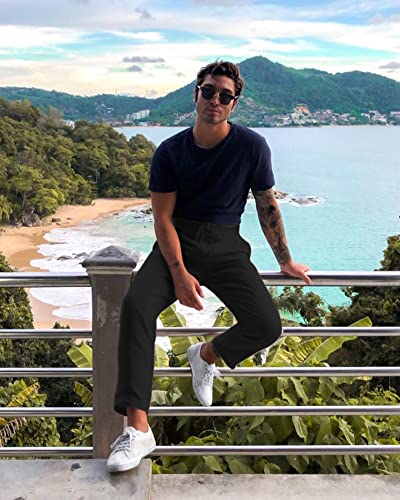 Mateam Mens Cotton Pants Drawstring Loose Fit Loungewear Pants Leisure Pants Men Black 38 #TOP3