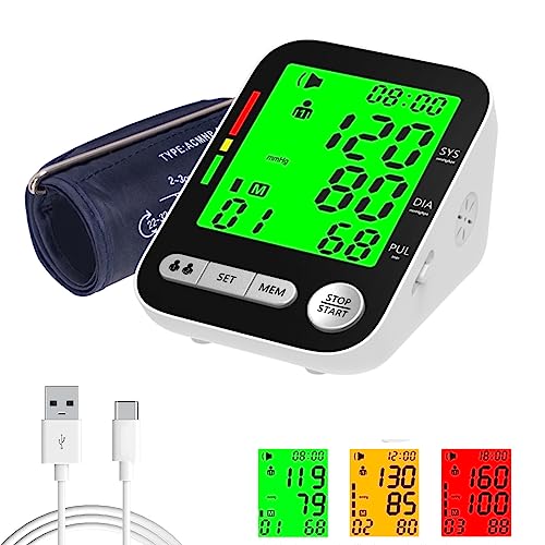 Blood Pressure Monitor, Automatic Blood Pressure Machine for Home Use, BP Monitor Adjustable Upper Arm Cuff 4.2in Large Display Rechargeable Voice Broadcast BP Machine with Dual User Modes Large Cuff