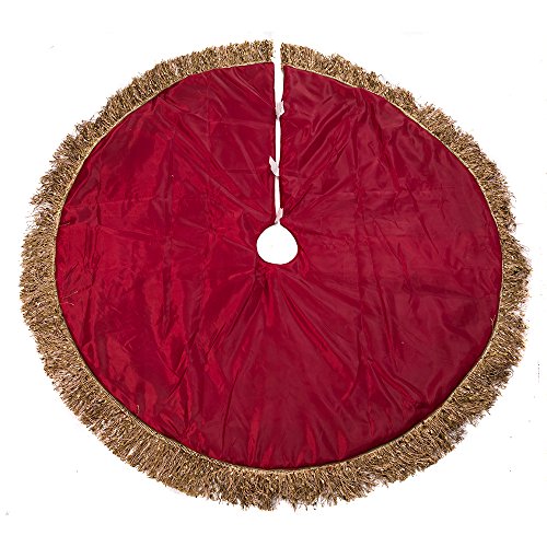 Kurt Adler 50-Inch Burgundy Ribbon Trees Tree Skirt With Green Tassel Border #TOP3