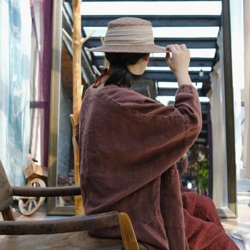 NFYM Women\'s Trench Coat Flower Applique Robe Kimono Cardigan Open Front Long Loose Cover Ups Outerwear One Size (US, Alpha, One Size, Regular, Regular, Coffee Purple)