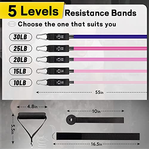 Resistance Bands Set 17pcs, Resistance Band, Exercise Bands Fitness Workout with Wide Handles, Door Anchor, Steel Clasp, Carry Bag, Ankle Straps for Home Gym Outdoor Travel