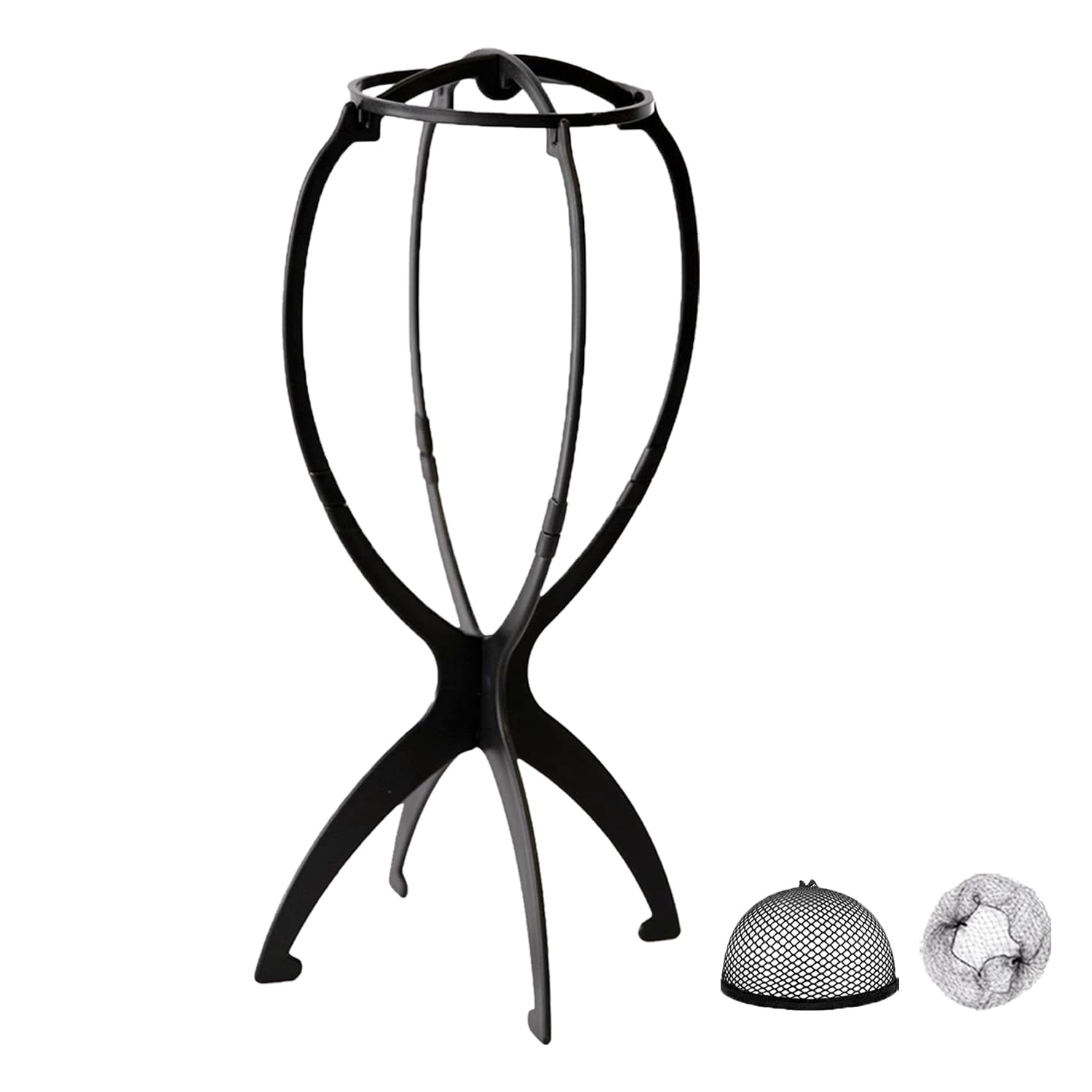 WXYYKX Perückenständer, Praktische Perückenhalter 35cm Hoch / Zusammenklappbar / statt Styroporkopf, Ideal zum Trocknen der Perücke, Haarteile mit Extra Perückennetzen -schwarz
