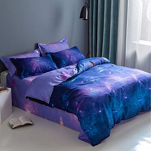Erosebridal Galaxy Duvet Cover Blue Purple Starry Sky Nebula Comforter Cover for Adult Girls Teens Boys Bedroom Decor Bedding Set Outer Space Nebula Soft Reversible Bedspread, King