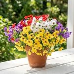 Artificial Flowers for Outdoor, UV Resistant Fake Silk Pansies Flowers, Realistic Faux Plants for Outside Indoor Porch Patio Window Box Planter Home Decor (Yellow Purple White Red, 8 PCS)
