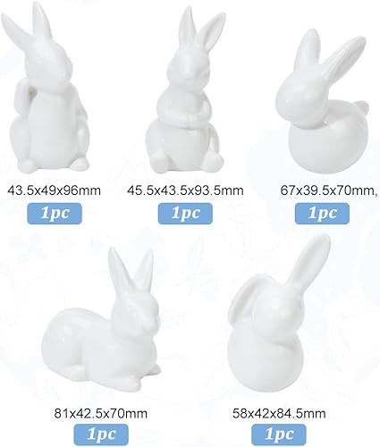 Vista 2 de GLOBLELAND 5 figuras de cerámica de conejo de conejo de cerámica para decoración de Pascua de porcelana moderna para decoración del hogar, boda