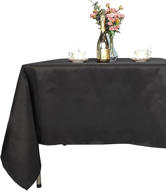 Trimming Shop Black Rectangular Polyester Tablecloth, 70" x 126" Premium Linen Table Cover, Washable Fabric Table Cloth for Weddings, Banquets, Parties, Dining Table, 1pc