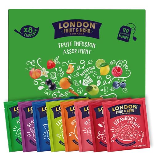 London Fruit & Herb Company Fruit Tea Selection Box and Gift Set. 80 Delicous Assorted Fruit Tea Bags Always Naturally Caffeine-Free (8 Flavours 80 Bags)