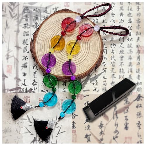 2PCS Feng Shui Coin Tassels, Crystal Coin with Chinese Knot String,Combining Traditional Chinese Knot with Modern Crystal Energy ? Wealth, Good Luck, and Success -Five-Color Coin