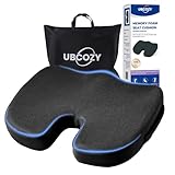 Memory Foam Seat Cushion for Office Chair, Car, Airplane, Wheelchair– Relieves Lumbar, Orthopedic, Sciatic, Coccyx and Back Pain–Comfortable Non-Slip – Variable Thickness: 2.75'' or 3.15'' (Black)