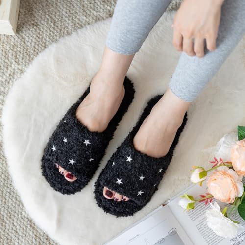 Image of GOEWY Fuzzy Open Toe Slippers for Women Indoor Cozy Memory Foam Slip On House Slides Shoes Gifts for Womens Her Mom