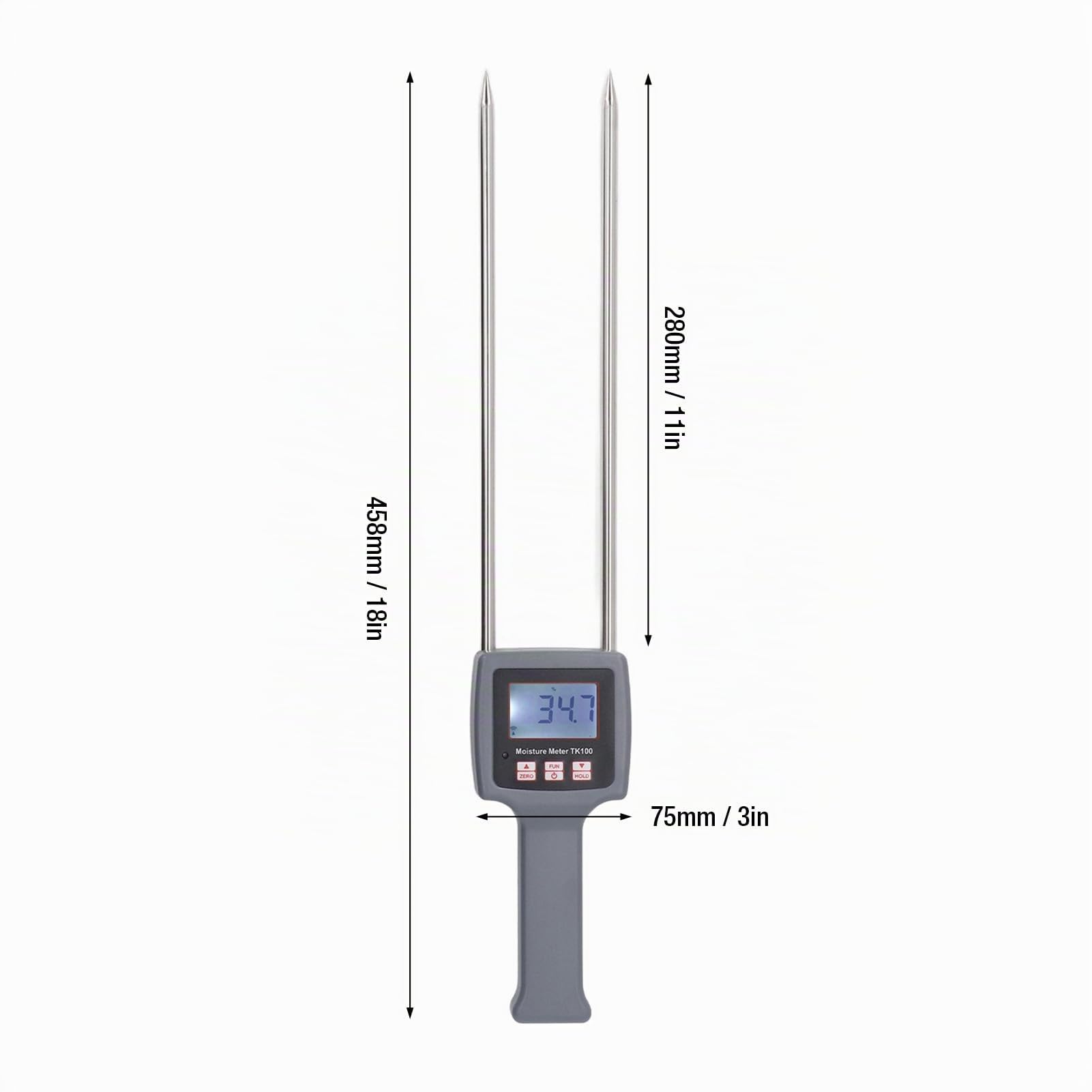 Heu-Feuchtigkeitsmesser, Tragbarer Heu-Feuchtigkeitsmesser-Detektor mit Sonde für Getreidestroh, Futtergras, Kleie, Hintergrundbeleuchtetes Display, Heu-Feuchtigkeitstester mit