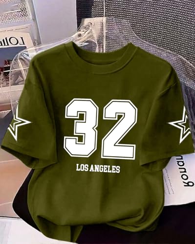 Image of Women's Typography Round Neck Cotton-Blend T-Shirts, Oversized Drop Shoulder Boho Style T-Shirt