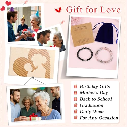 Image of DUQGUHO Mommy and Me Bracelets Mothers Day Gifts for Mom from Daughter Son Matching Mother and Daughter Jewelry Mother Daughter Gift Back to School Bracelet 6 /8 mm Mom Birthday Gifts