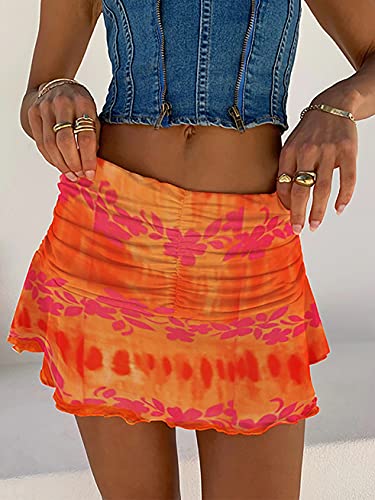 Women Ruched Ruffle Short Skirt High Waisted Stretch Pleated Tennis E-Girls 90s A-Line Mini Skirt3