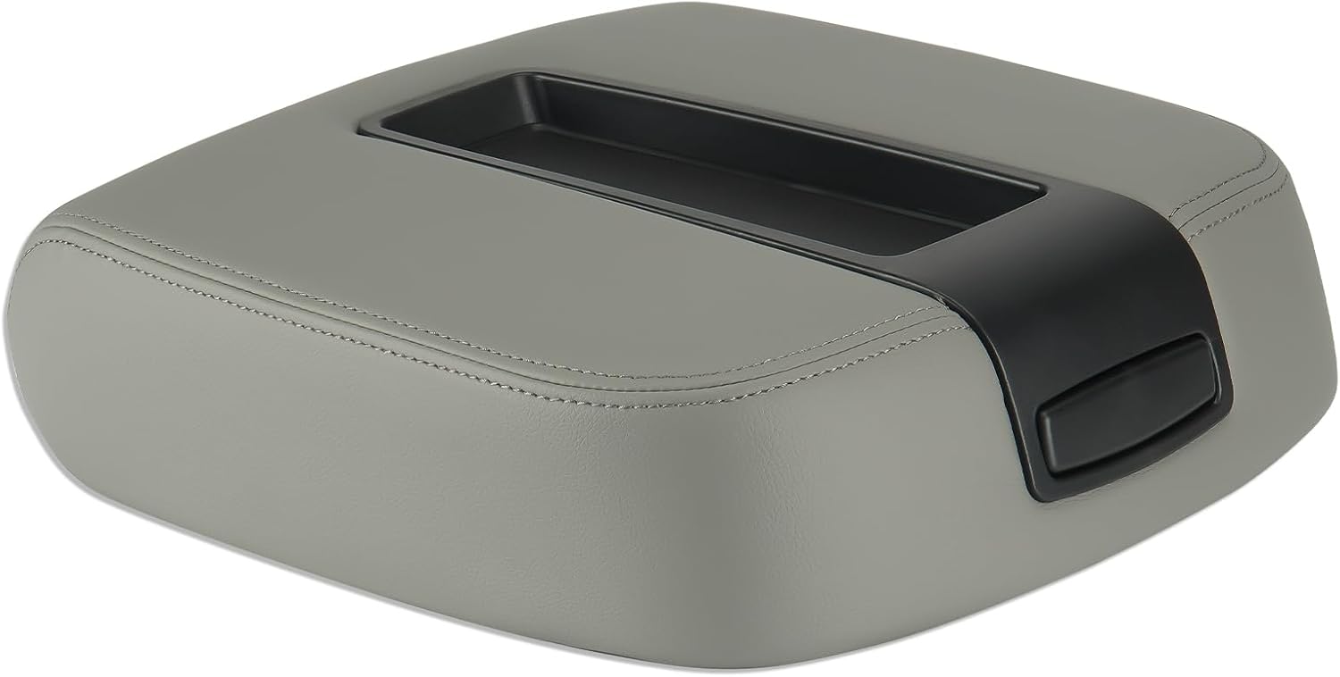Grey Center Console Armrest Lid Box Cover Fits for 2007-2014 Chevy Silverado Avalanche Tahoe Suburban, GMC Sierra Yukon XL Replaces for 15217111 15941534 19328718, Durable and Easy Installation