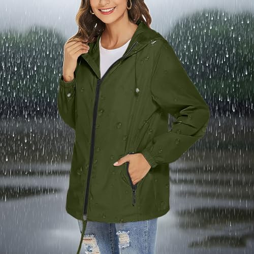 Women's Waterproof Raincoat Breathable Lightweight Rain Jacket Hooded Rain Coat Outdoor Active Windbreaker with Pocket4