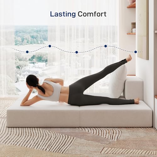 Image of Living&Giving Cloud Sectional Couch for Living Room, Modular Boneless Couch with 1 Ottoman, Middle-seat Can Be Combined with Modular Sofa, Customizable Layout for Any Space, Beige