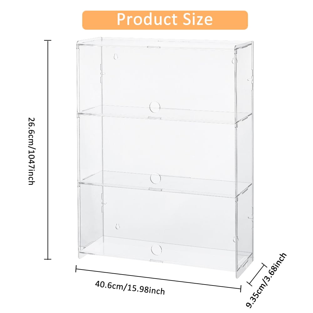 SUPERFINDINGS Transparent Acrylic Display Case Clear Showcase Display Case Dustproof Showcase 3 Tiers Assemble Display Case for Collections Display Holder,12.2x3.7x15.3inch