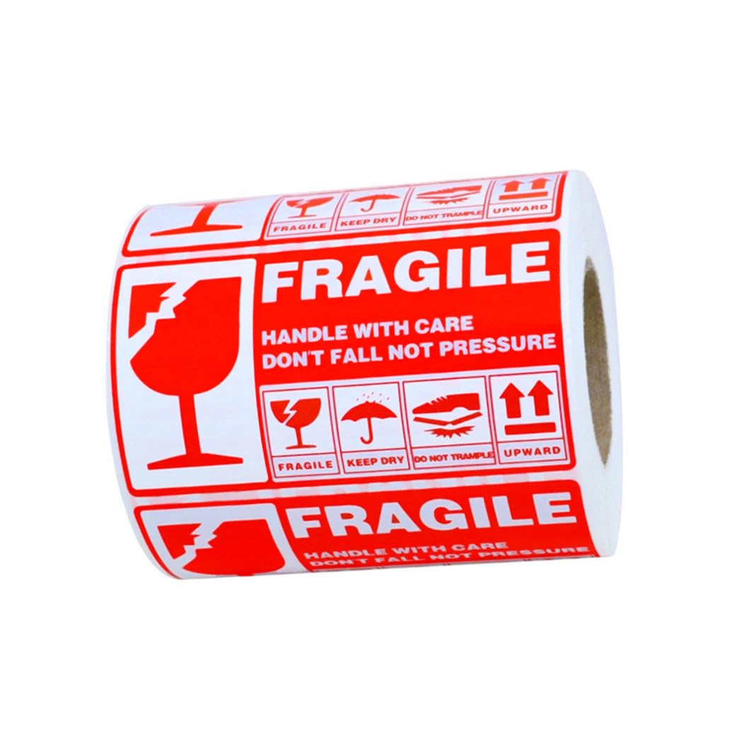 DOITOOL 900 Pezzi Adesivi Fragili per e Spedizione Etichette Rosse Resistenti con Forte per Cartoni Plastica
