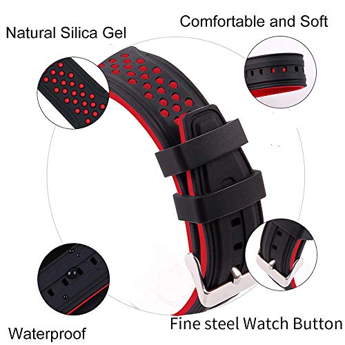 Narako Quick Release Silicone Watch Bands Divers Model Replacement Rubber Watch Strap 20Mm 22Mm 24Mm 26Mm Waterproof Dot Bicolor Silver Buckle For Men And Women Sport (24Mm, Red) #TOP3