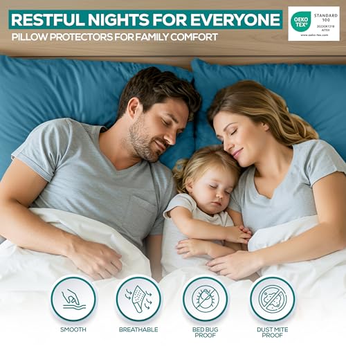 Image of Utopia Bedding Premium 100% Waterproof Pillow Protectors with Zipper Standard Size (Set of 2), Bed Bug and Dust Mite Proof Zippered Pillow Covers, Pillow Encasement Cases, Denim Blue