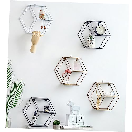 ABOOFAN Creative Nordic Hexagon Storage Rack Double Layer Wall Hanging Shelf for Living Room Bedroom Iron Wrought Design Easy Installation Versatile Home Decor White