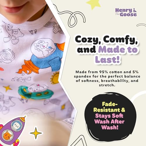 Coloring Pajamas for Kids Made with Original Cotton | Kids Pajamas Girls & Boys with 12 Non Toxic Markers to Personalize their Sleepwear with Unique Designs | Ideal Gift for Girls & Boys (3 Year)3