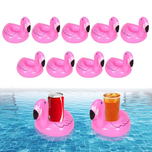 LUMOOM 9 Stück Aufblasbare Getränkehalter, Flamingo Poolhalter schwimmend für Bierflasche Sektglas Dosen, Mini Schwimmender Bierhalter für Beachparty Hawaii Party Schwimmbad Strand