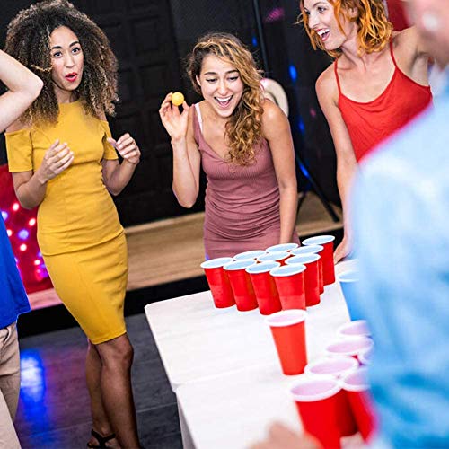 Image of Tickles Pack of 12, Beer Pong Glasses with Free Ping Pong Balls Set, Easy Grip Reusable Drinking Party Cups for Iced Tea, Punch, Cocktail, Couple, Ladies Games (Color: Red Size: 475 ml)