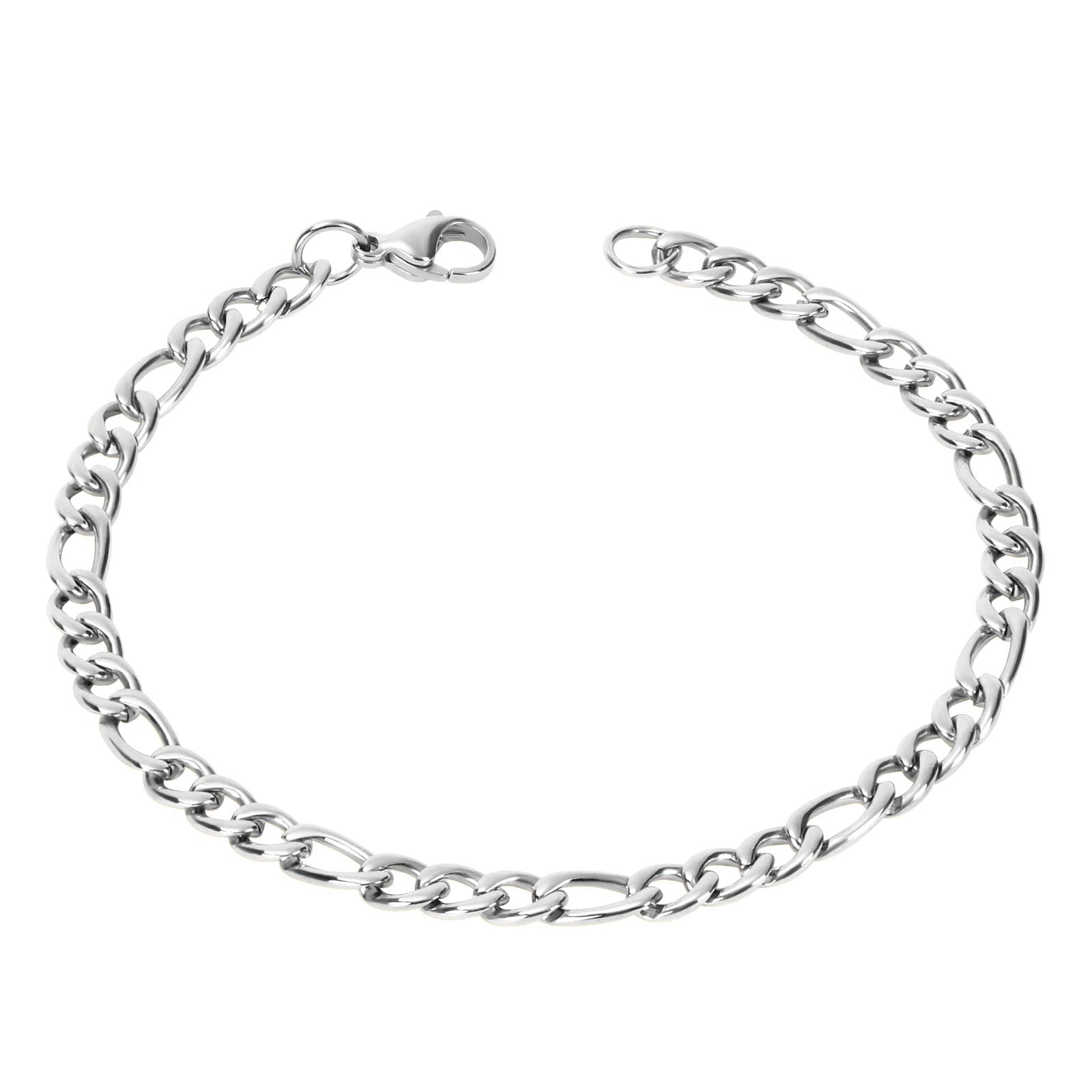 flintronic Męska bransoletka w kolorze postarzanego srebra, mocna, kubańska, w stylu retro, stal tytanowa, prosta, sześciostronna, płaska bransoletka, pasuje do dżinsów, 21CM, Stal nierdzewna