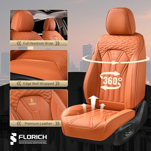 Image of FLORICH Seat Covers, Leather Car Seat Covers Front Seats, Automotive Seat Covers Waterproof Car Seat Cushion Orange Seat Cover Protector Universal Fit for Most Cars Trucks SUVs