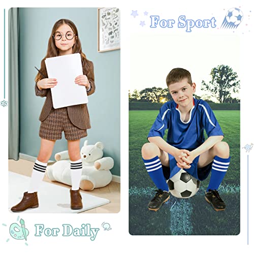 Gotneto Kids Soccer Socks Boys Soccer Socks Toddler Knee High Socks Cotton Toddler Soccer Socks Kids Baseball Socks Sports Tube Socks With Stripes Youth Soccer Socks White Black Blue One Size #TOP2