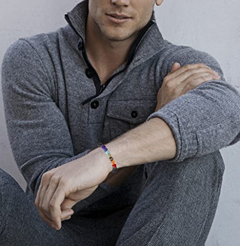 SAMOCO 16Pcs Men Women 8mm Lava Rock 7 Chakras Aromatherapy Essential Oil Diffuser Bracelet Braided Rope Natural Stone Yoga Beads Bracelet Bangle4