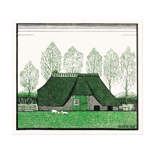 Impression d'art Julie de Graag Pathos Studio affiche ferme toit de chaume 30x40 cm