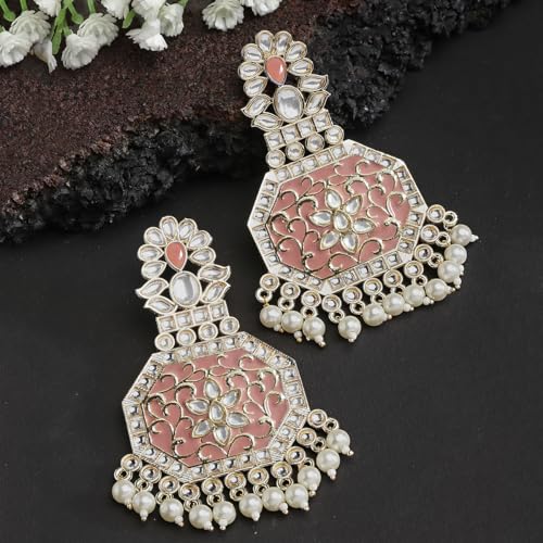 Image of Karatcart Red Stone Studded Gold Plated Drop Earrings for Women