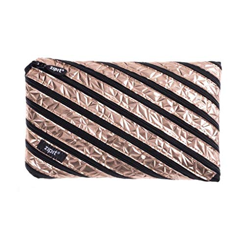 ZIPIT Metallic Pencil Case for Girls | Big Pencil Pouch for School, College and Office | Pencil Bag for Kids (Rose Gold)