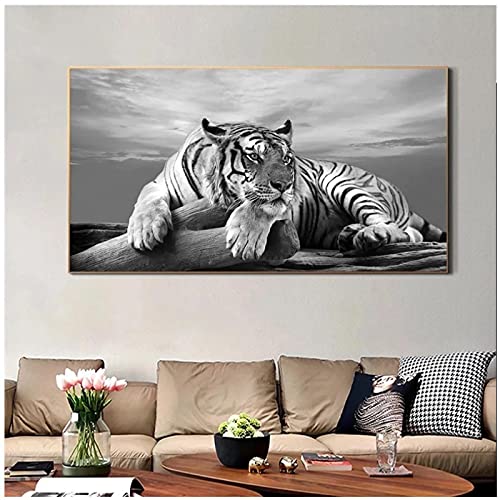 DAYINHUA Abstract canvas schilderij muurkunst zwart-wit tijger wild dier foto's modulaire poster en prints 55x110cm… - Image 3