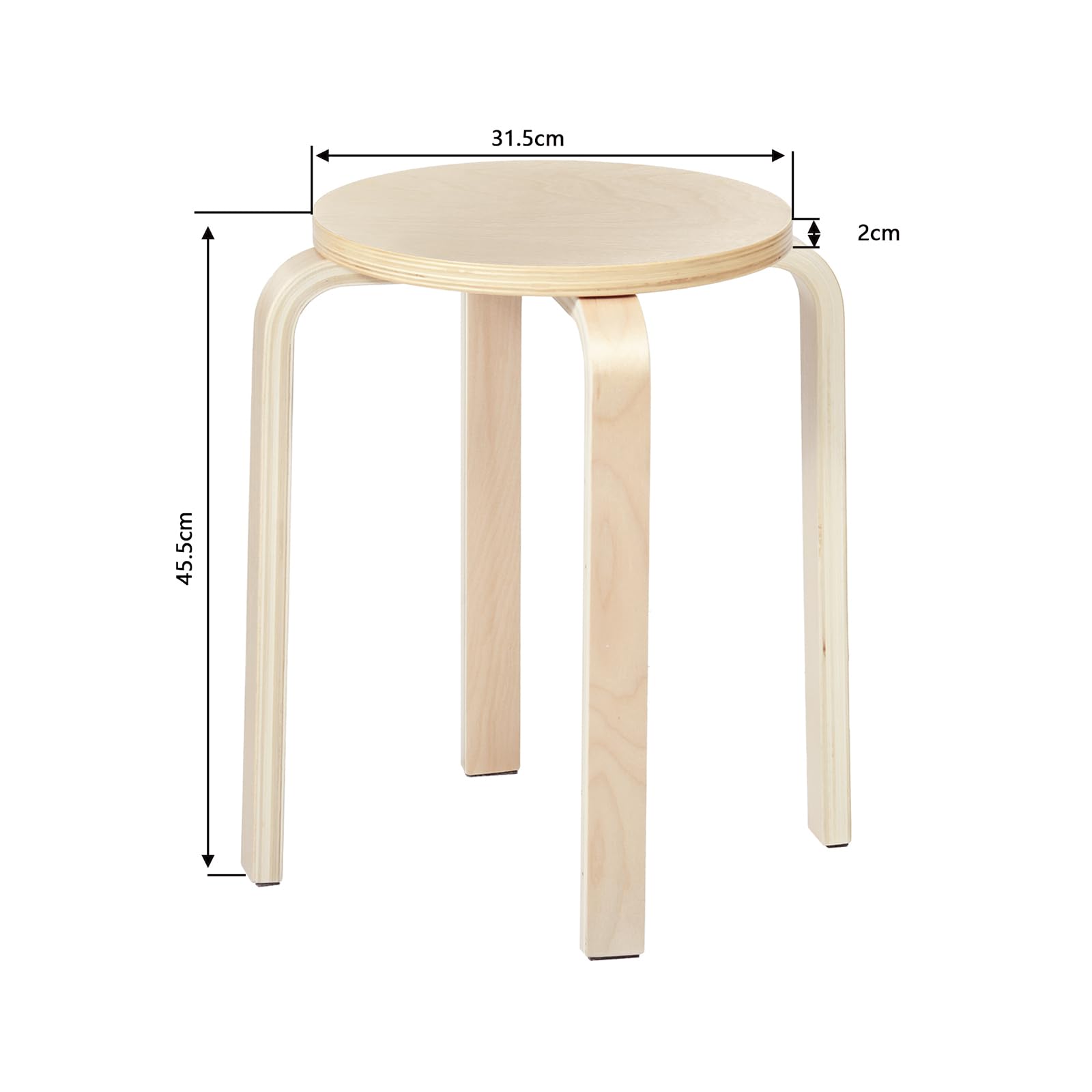 Ensemble de 4 Tabourets Empilables, Chaise de Cuisine et Salle à Manger, Tabourets Ronds sans Dossier pour Chambre à Coucher, Salon, entrée, 35x32x32cm, Naturel