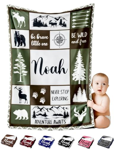 Image of Personalized Baby Blanket with Name, Ships Next Day, Custom Baby Blanket for Boys and Girls, Soft Plush Fleece Woodland Blankets, Personalized Baby Gifts, Suitable Newborn Kids, Printed in USA