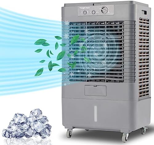 37" Evaporative Air Cooler 3000 CFM, 8 Gal Water Tank, 3 Speeds, Oscillating Cools up to 720 Sq. ft, Portable Industrial Swamp Water Cooler for Outdoor Commercial Factory - Gray