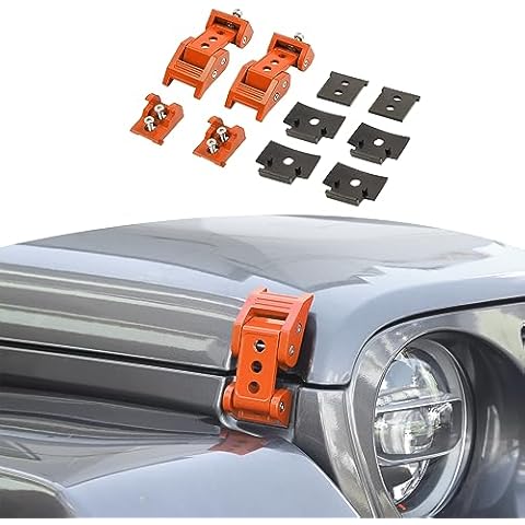 RT-TCZ for Wrangler Hood Latches Catch Kit Compatible with 2007-2025 Jeep Wrangler JK JL Gladiator JT Orange Exterior Accessories 2pcs (3-Holes) Cover