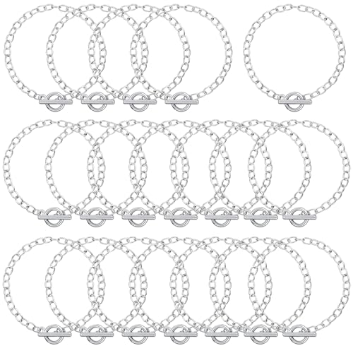 Chain Link Bracelet 80 Pack, Wholesale Fashion OT Toggle Clasp Jewelry, Silver Metal Couple Bracelets, Unisex Friendship Chain Jewelry for Gift Shop Retail