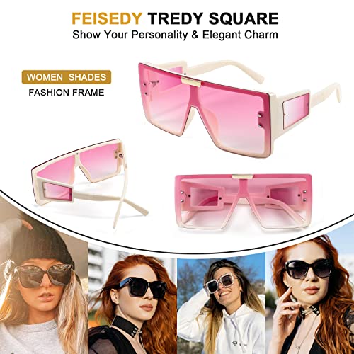 FEISEDY Square Oversized Flat Top Sunglasses With Side Lens Integrated For Women Men B40284