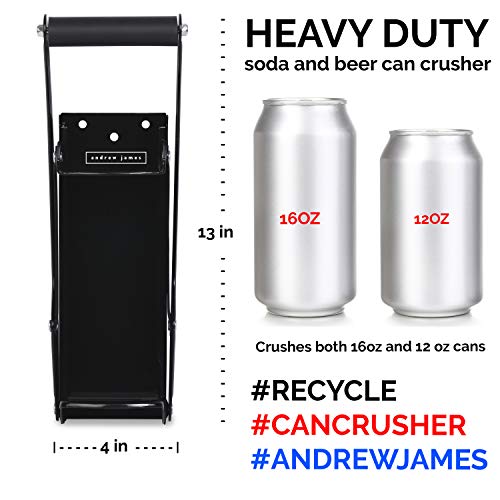 Heavy Duty Can Crusher - Designed to Recycle and Crush 12 oz and 16 oz Cans – Wall-Mounted, Crushes Soda, Beer, Pop Cans – Recycling Aluminum Cans is Great for the Environment - Andrew James (Black)