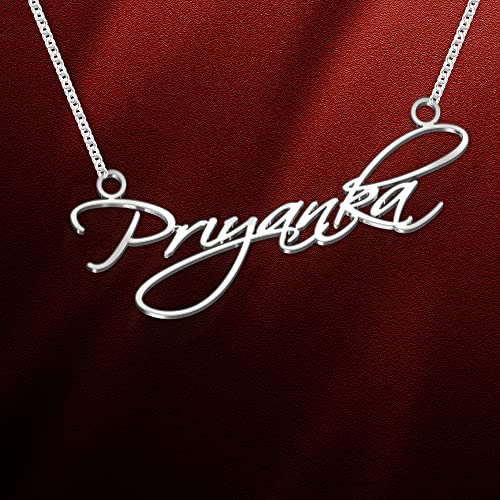 Image of Priyanka Cursive Gold & Silver Name Pendant Necklace, Best Jewelry Gift for Girls.
